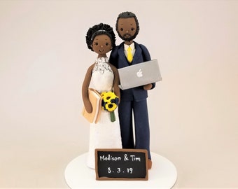 Teacher & Computer Geek Wedding Cake Topper - Customized By Mudcards