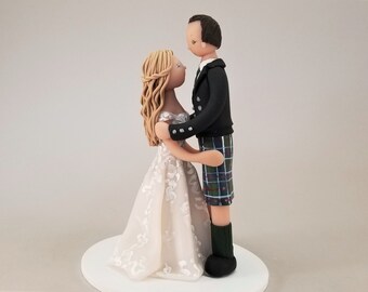 Bride & Groom Customized Scottish Wedding Cake Topper - by Mudcards