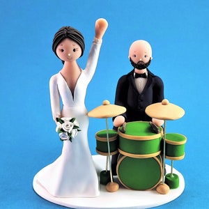 Bride & Groom with Drums Custom Handmade Wedding Cake Topper - By MUDCARDS