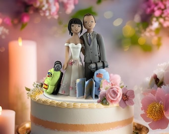 Custom Hiking Couple Cake Topper: Travel Theme Wedding Keepsake