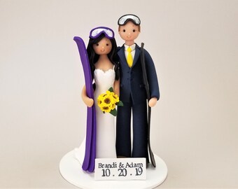 Bride & Groom Custom Made Snowboard/ Ski Theme Wedding Cake Topper by MUDCARDS