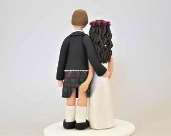 Bride & Groom Custom Made Scottish Wedding Cake Topper - by MUDCARDS