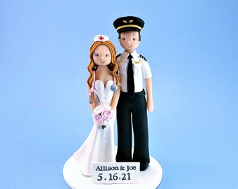 Wedding cake toppers Nurse & Pilot Custom Made Wedding Cake Topper - By MUDCARDS