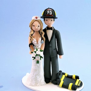 Firefighter & Nurse Personalized Wedding Cake Topper - By MUDCARDS