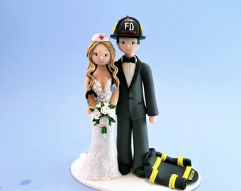 Feuerwehrmann & Krankenschwester Personalisierte Hochzeitstorte Topper - Von MUDCARDS