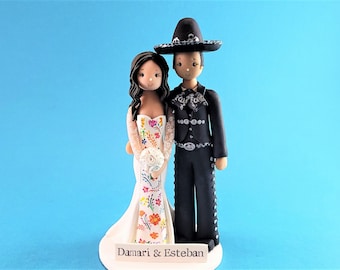 Bride & Groom Customized Mariachi Wedding Cake Topper - By MUDCARDS