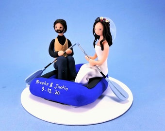 Bride & Groom on a Raft Custom Made Wedding Cake Topper - By MUDCARDS