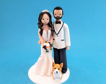 Custom Wedding Cake Topper: Bride, Groom & Dog - Handmade
