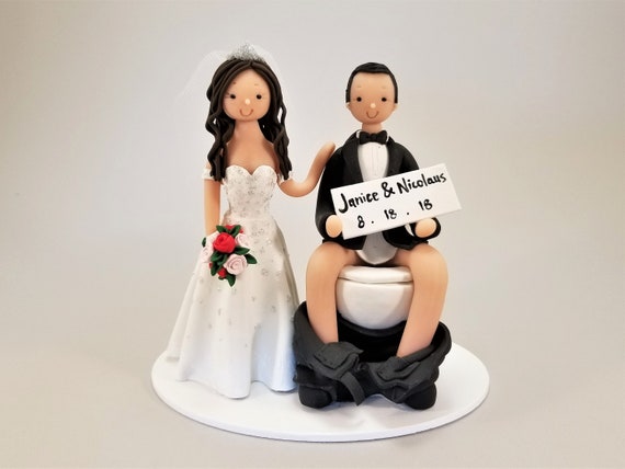 Bride Groom Sitting On Toilet Customized Wedding Cake Topper Etsy
