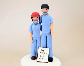 Bride & Groom Personalized Surgeons Wedding Cake Topper - by MUDCARDS