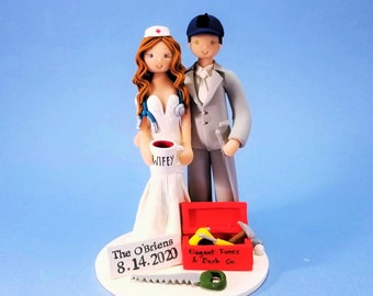Nurse & Handyman Customized Wedding Cake Topper - By MUDCARDS