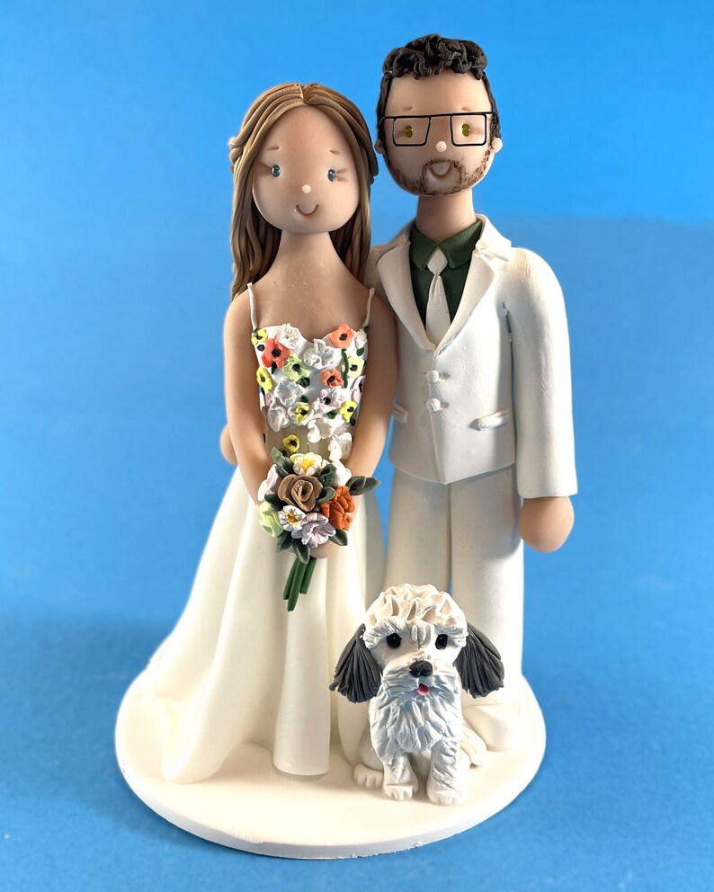 Custom Wedding Cake Topper - Bride and Groom With Dog Handmade ...