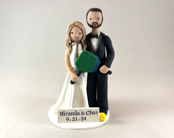 Pickleball cake topper, custom made and personalized pickleball wedding figurines