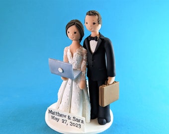 Computer Programmer & Businessman Personalized Wedding Cake Topper - By MUDCARDS