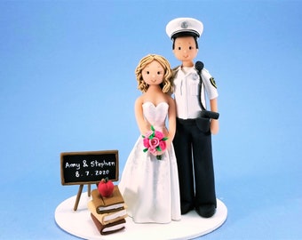 Police Officer & Teacher Personalized Wedding Cake Topper - By MUDCARDS