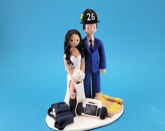 Paramedic & Firefighter Personalized Wedding Cake Topper - By MUDCARDS