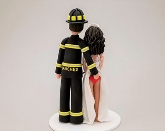 Firefighter & Sexy Nurse Custom Handmade Wedding Cake Topper By MUDCARDS