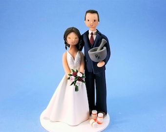 Bride & Groom Custom Handmade Pharmacist Wedding Cake Topper - By MUDCARDS