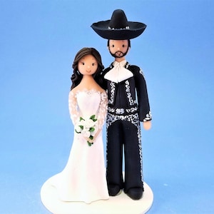 Bride & Groom Customized Mariachi Wedding Cake Topper - By MUDCARDS
