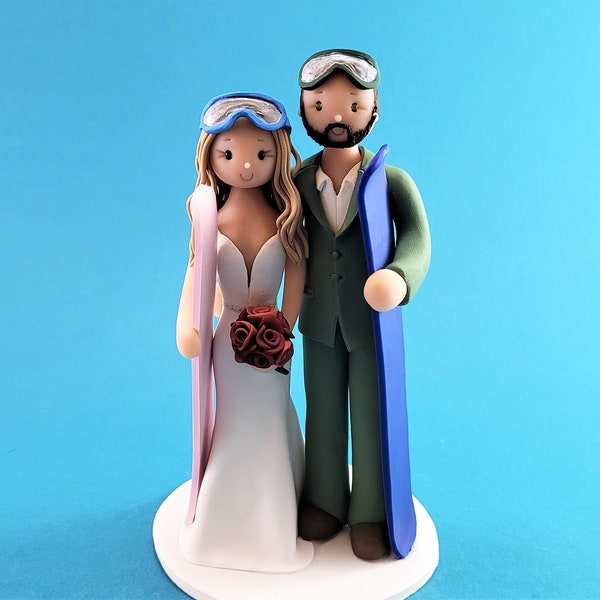 Bride & Groom Personalized Snowboard/ Ski Theme Wedding Cake Topper - By MUDCARDS