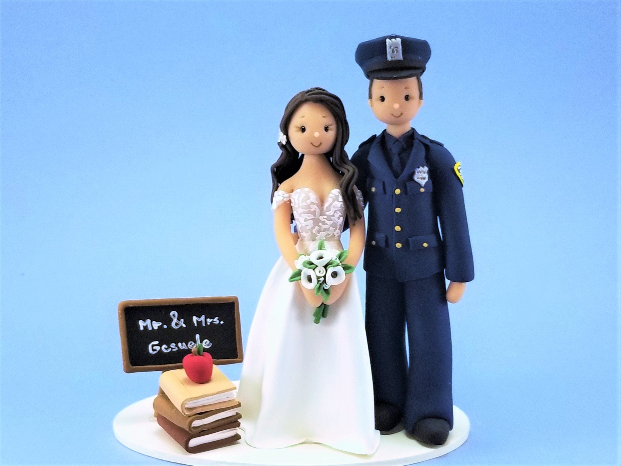 Policeman Wedding cake topper Groom top Bride Cop Police heart or moon