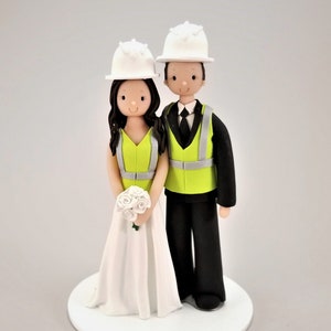 Bride & Groom Personalized Construction Workers Wedding Cake Topper