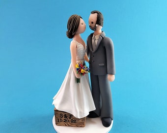 Short Bride & Tall Groom Custom Wedding Cake Topper - By MUDCARDS