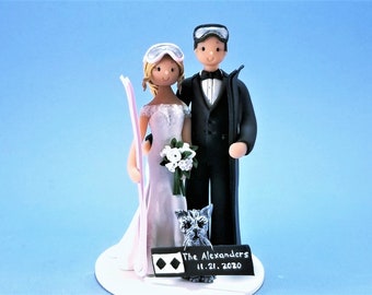 Bride & Groom Custom Made Snowboard/ Ski Theme Wedding Cake Topper - By MUDCARDS