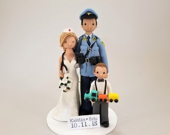 Police Officer & Nurse Custom Handmade Family Wedding Cake Topper