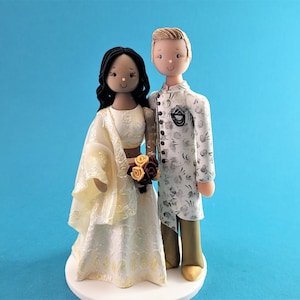 Bride & Groom Traditional Indian Wedding Cake Topper - By MUDCARDS