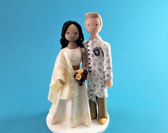 Bride & Groom Traditional Indian Wedding Cake Topper - By MUDCARDS