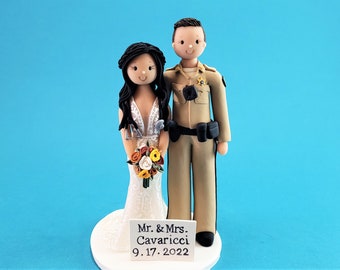 Doctor & Sheriff Custom Bride and Groom Wedding Cake Topper - By MUDCARDS