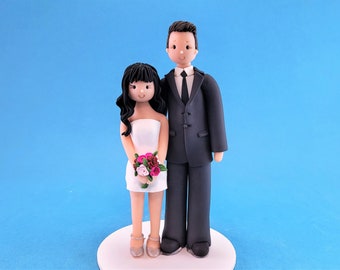 Bride & Groom Traditional Wedding Cake Topper - Customized By MUDCARDS