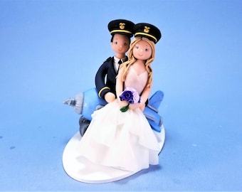 Bride & Groom Personalized Pilots Wedding Cake Topper - By MUDCARDS