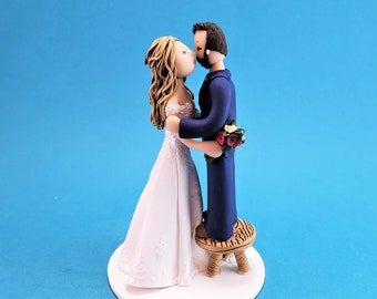 Tall Bride & Short Groom Custom Handmade Wedding Cake Topper - By MUDCARDS