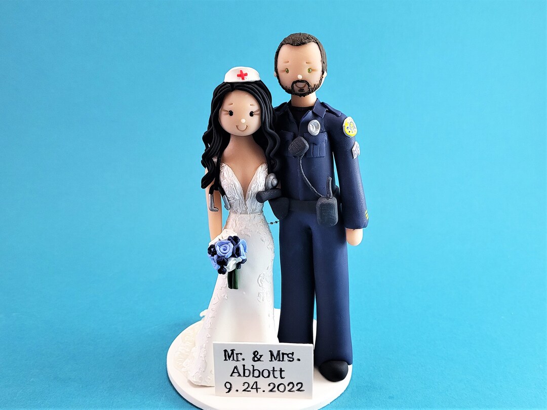 Handcuffed Police Officer & Nurse Personalized Wedding Cake Topper by