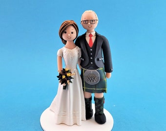 Bride & Groom Custom Scottish Wedding Cake Topper - By MUDCARDS