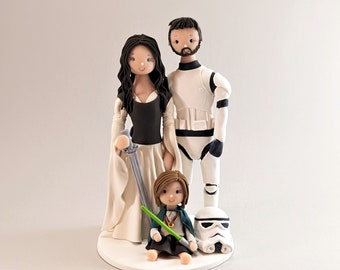 Stormtrooper & Lord of the Ring Eowyn Inspired Custom Family Wedding Cake Topper - By MUDCARDS