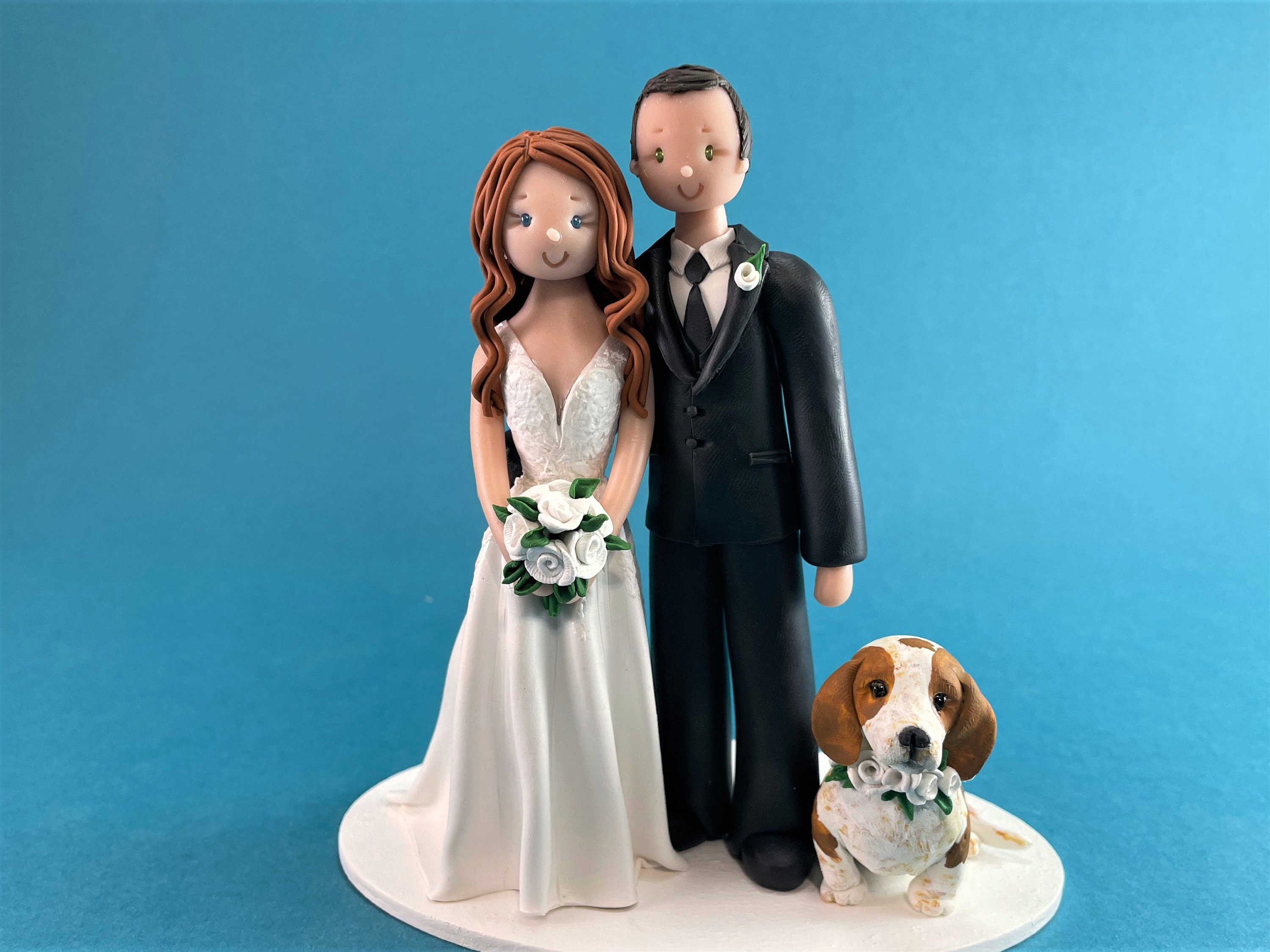 Personalized Bride Groom Cake Topper,Bridal Wedding Gift with Name and dogs  6'' 