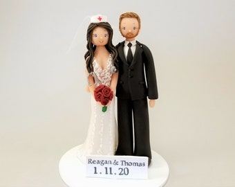 Bride & Groom Personalized Nurse Wedding Cake Topper By MUDCARDS