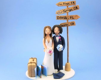 Same Sex Couple Custom Made Travel Theme Wedding Cake Topper By MUDCARDS