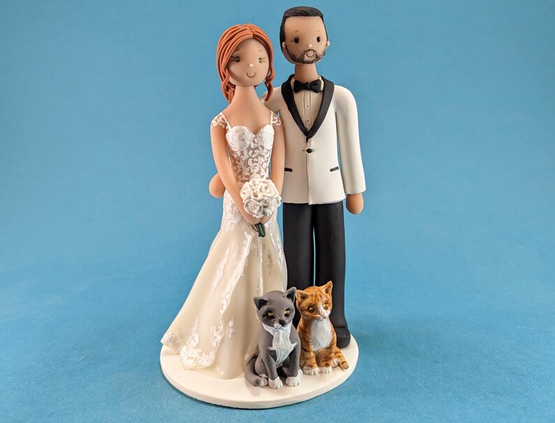 Wedding Cake Toppers Bride & Groom With 3 Cats Custom Made Wedding Cake ...