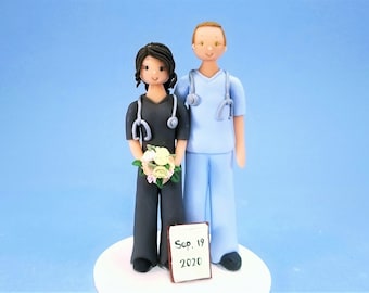 Doctor & Nurse Customized Wedding Cake Topper - By MUDCARDS