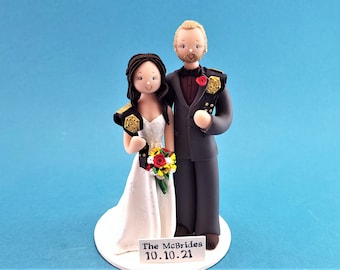 engagement gift - Bride & Groom with Wrestling Belts Custom Wedding Cake Topper - By MUDCARDS