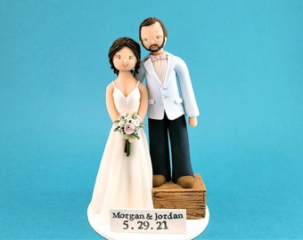 Tall Bride & Short Groom Personalized Wedding Cake Topper - By MUDCARDS