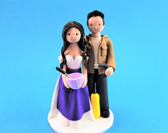 Welder & Pastry Chef Personalized Wedding Cake Topper - By MUDCARDS