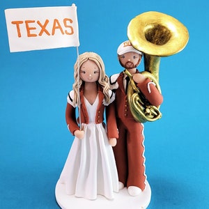 Bride & Groom Longhorn Band Members Customized Wedding Cake Topper - By MUDCARDS