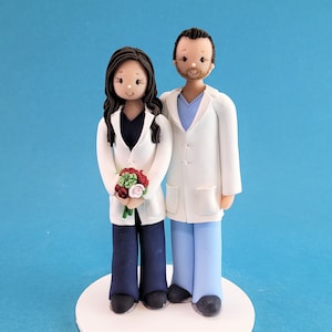 Bride & Groom Custom Handmade Doctors Wedding Cake Topper - By MUDCARDS