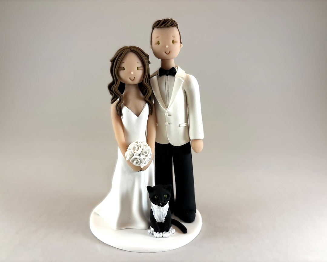 Personalized Bride and Groom With Cat Handmade Wedding Cake Topper - Etsy