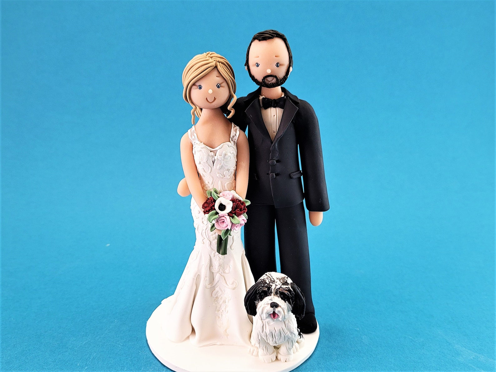 Bride & Groom With a Dog Custom Made Wedding Cake Topper by - Etsy